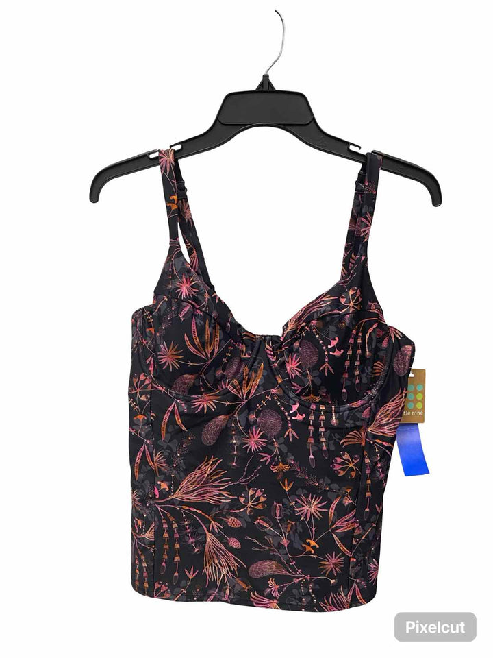 Title Nine Size 36D Black Pink Floral Swimsuit Top