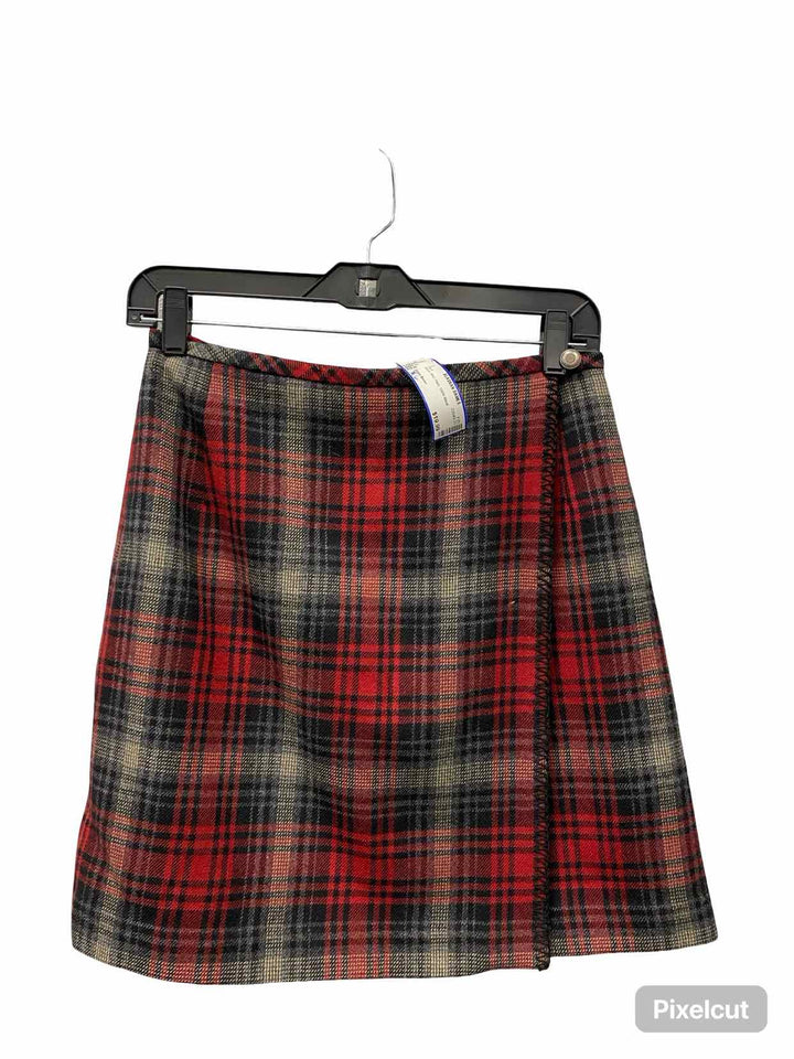 Eddie Bauer Size 6 Black Red Plaid 100% Wool Skirt