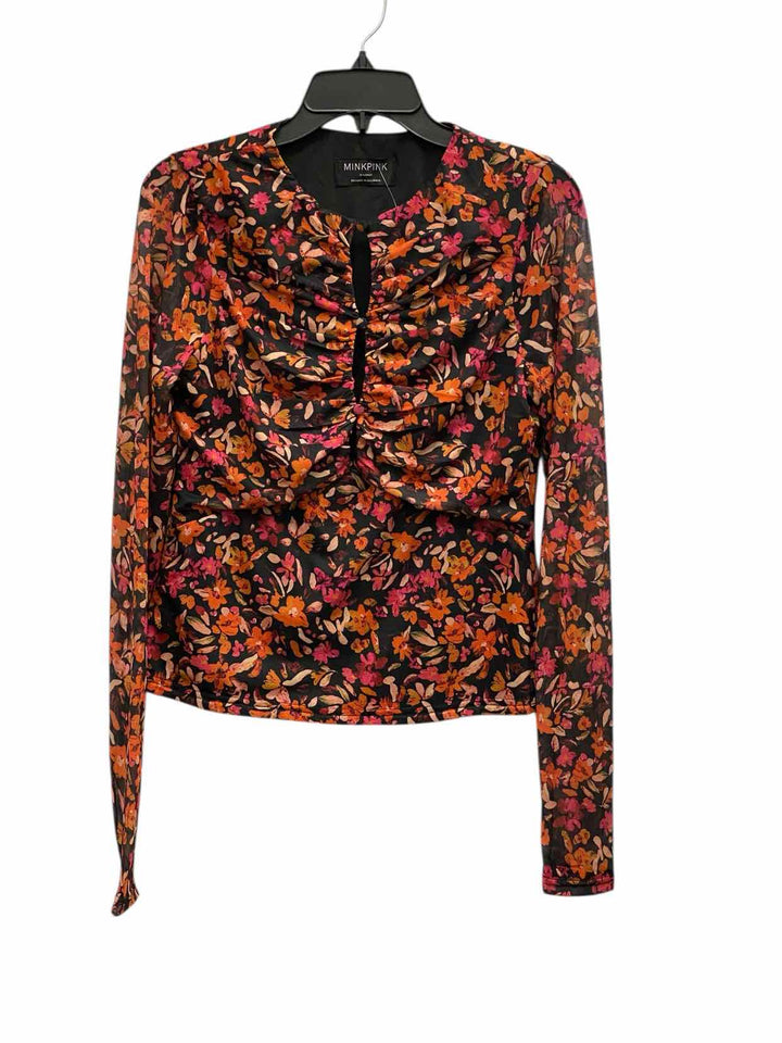 Mink Pink Size XL Black Orange & Pink Long Sleeve Shirts