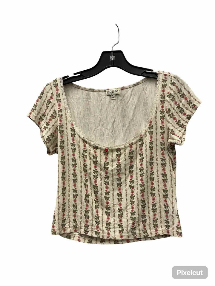KILO BRAVA Size L Cream Green & Pink Floral Short Sleeve Shirts