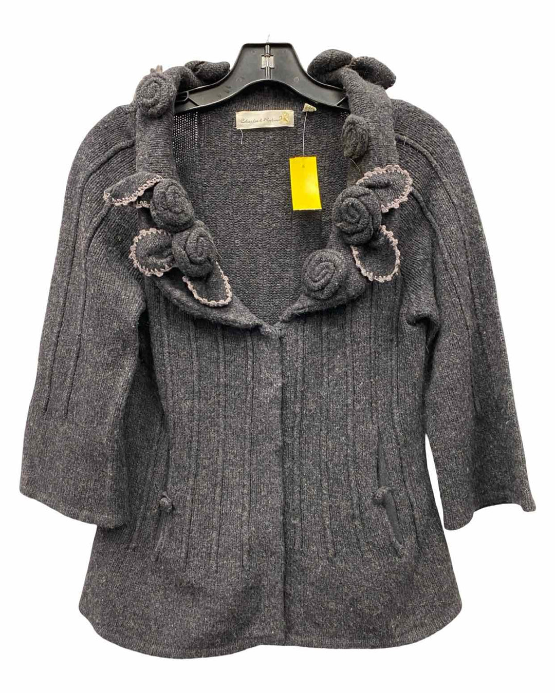 Charlie & Robin Size M Black Floral Wool Sweater
