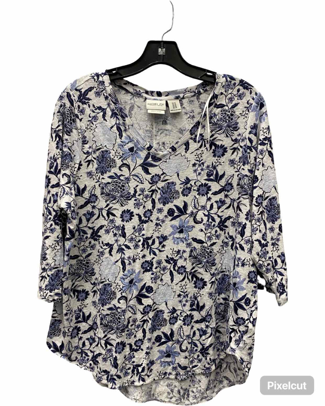 Rachel Zoe Size XL White Blue Floral 100% Linen Long Sleeve Shirts
