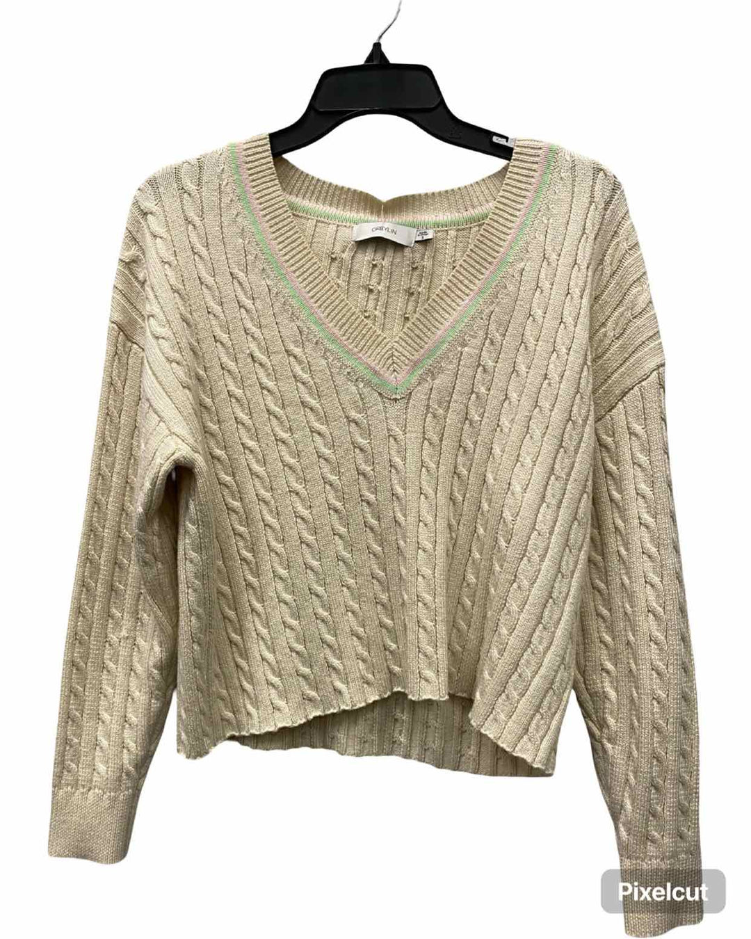 Greylin Size S Cream Green & Pink Sweater