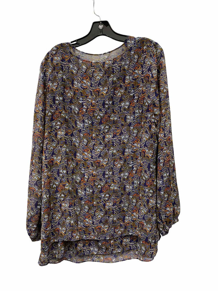 Cabi Size L Blue Print Long Sleeve Shirts
