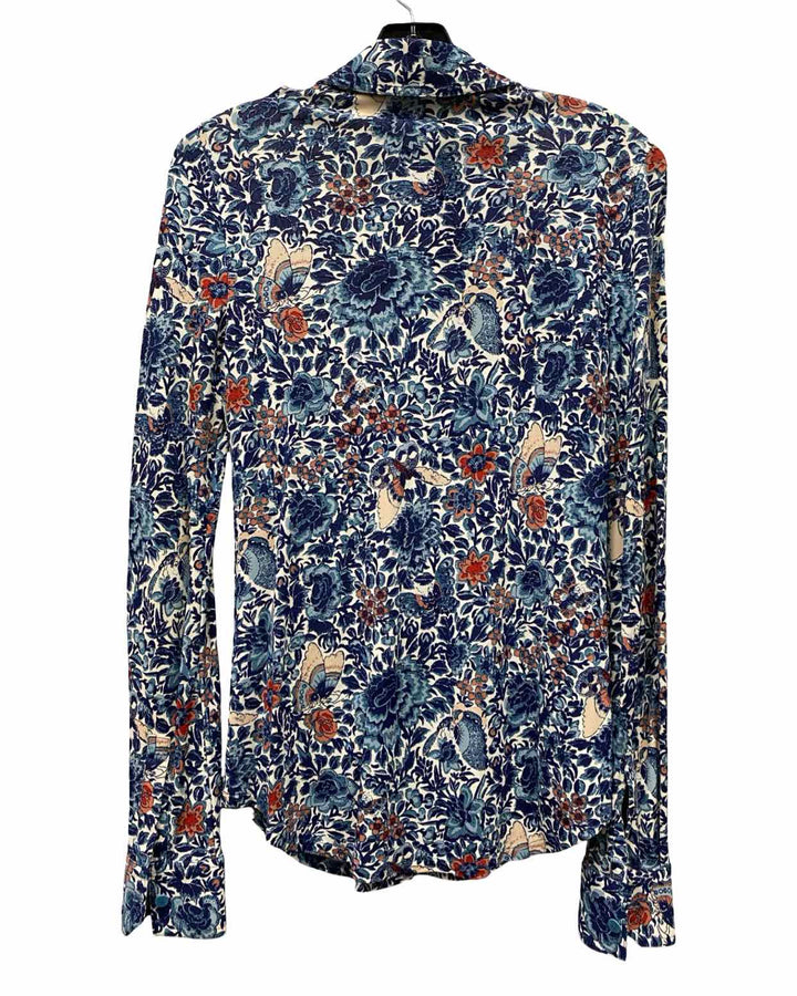 Tory Burch Size S Blue Floral Long Sleeve Shirts
