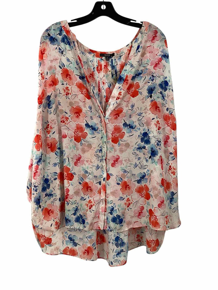 NYDJ Size 2X White/Blue Pink Floral Long Sleeve Shirts