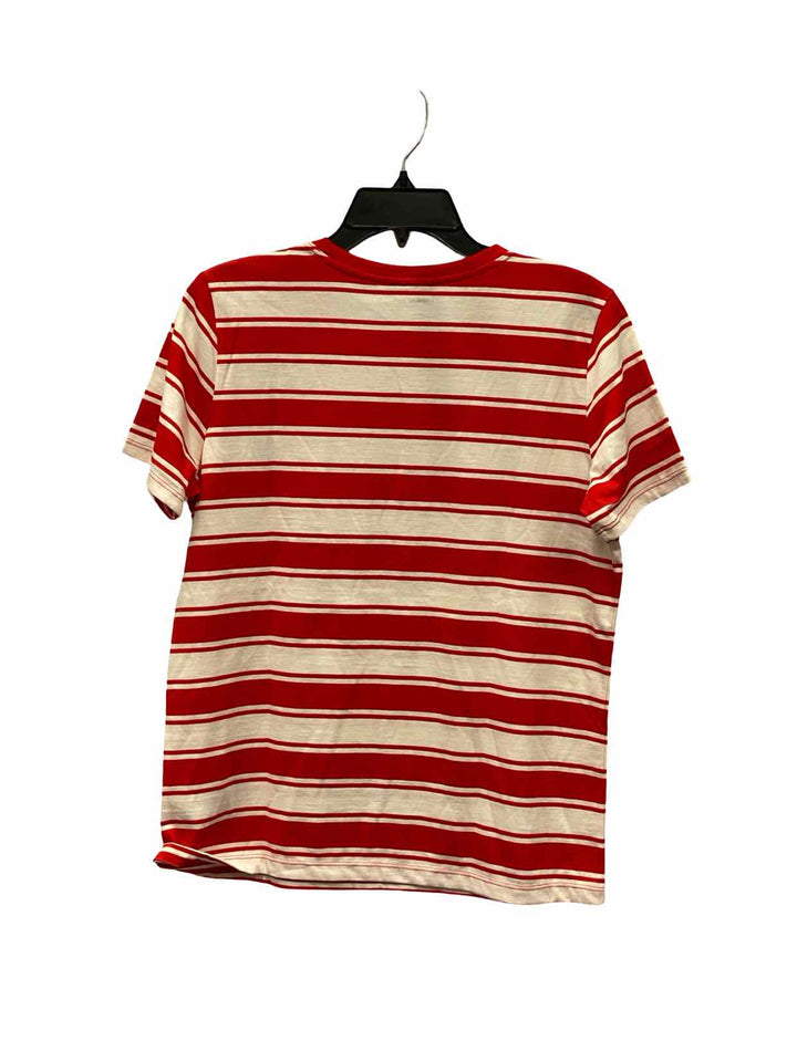Lands End Size S Red White Stripe 100% cotton Short Sleeve Shirts
