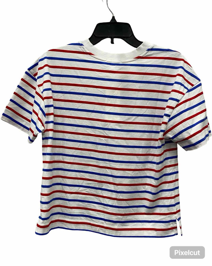EVEREVE Size XS White Red & blue Striped Short Sleeve Shirts
