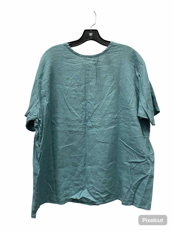 Flax Size L Green 100% Linen Short Sleeve Shirts
