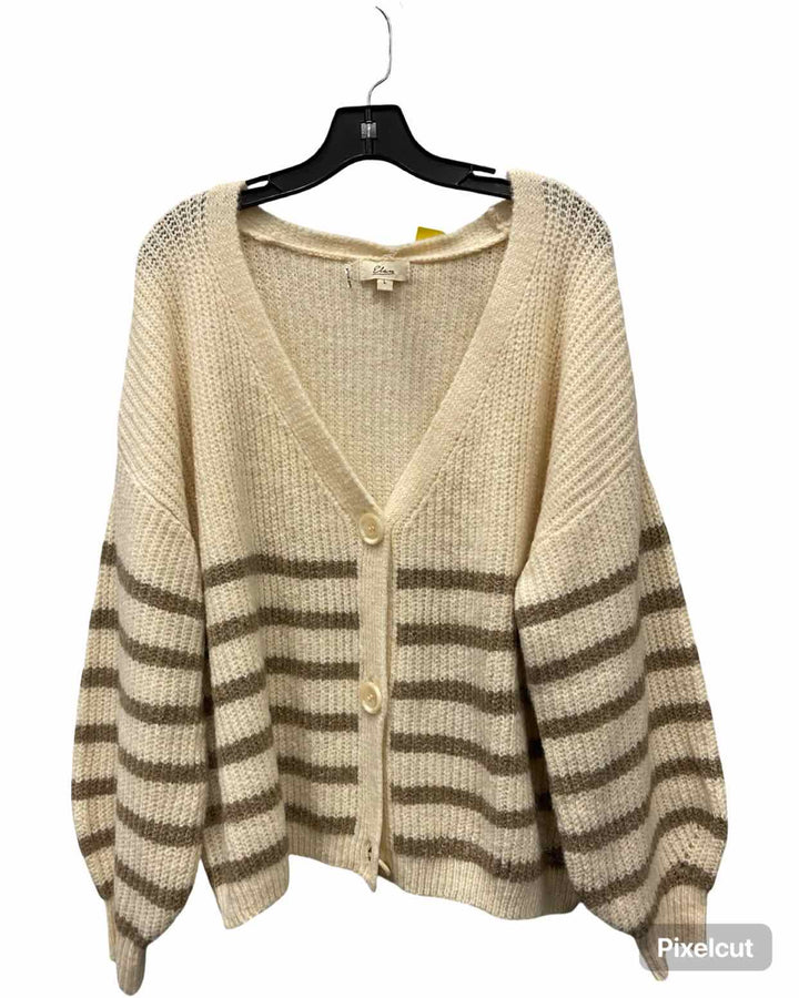 Elan Size L Beige Brown Stripes Sweater