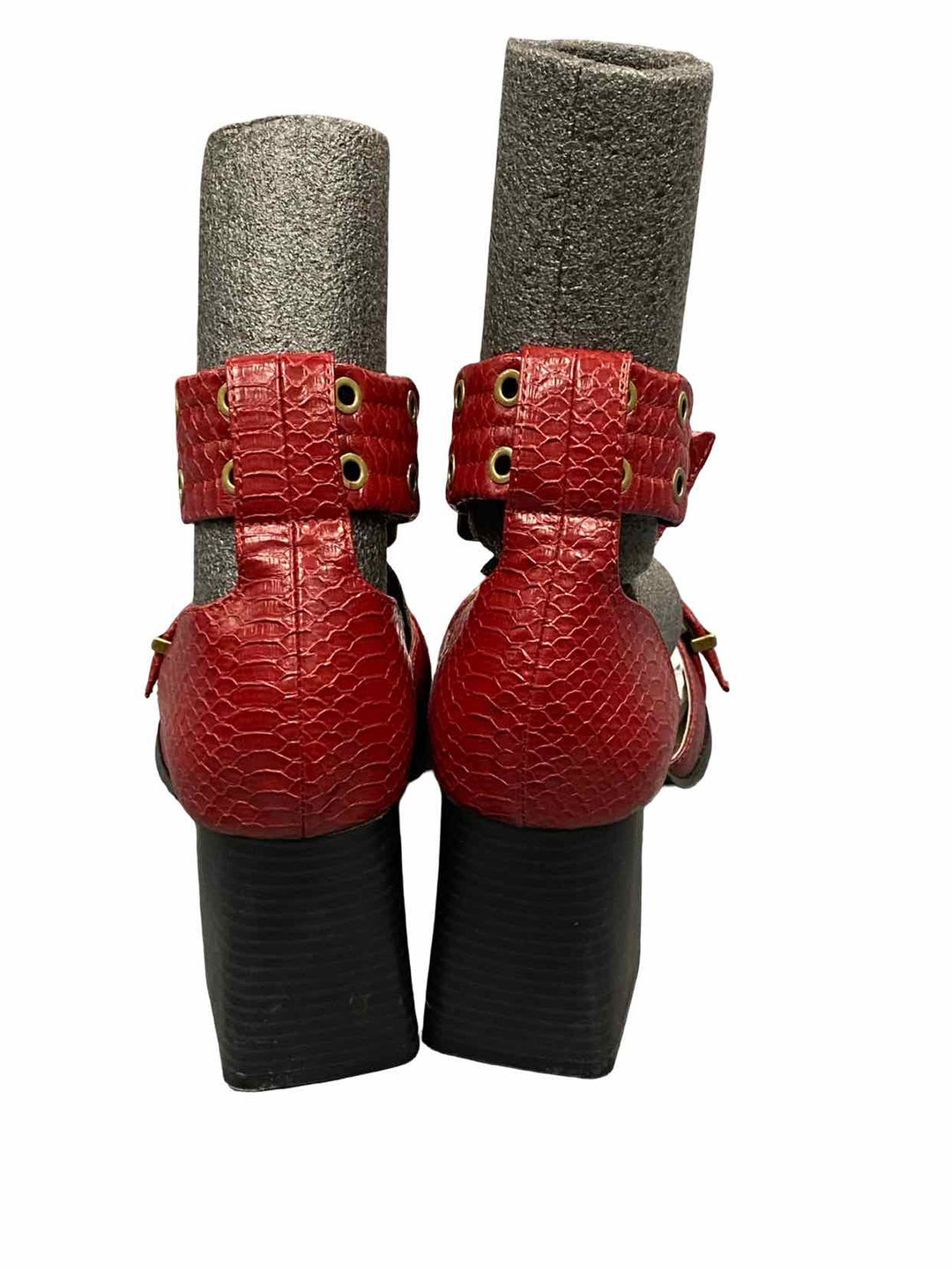 Oasis Society Shoe Size 10 Red Leather Croc-embossed Double Buckle Heels