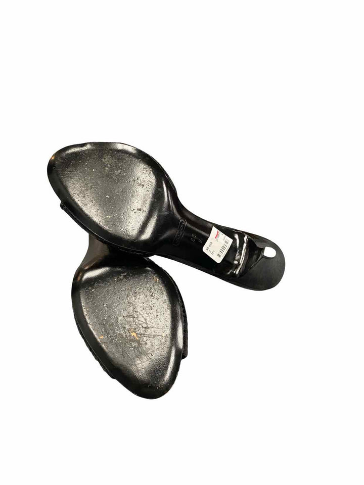 COACH Shoe Size 8 Black Gold Leather Hazel Logo Slip On Mule Heels