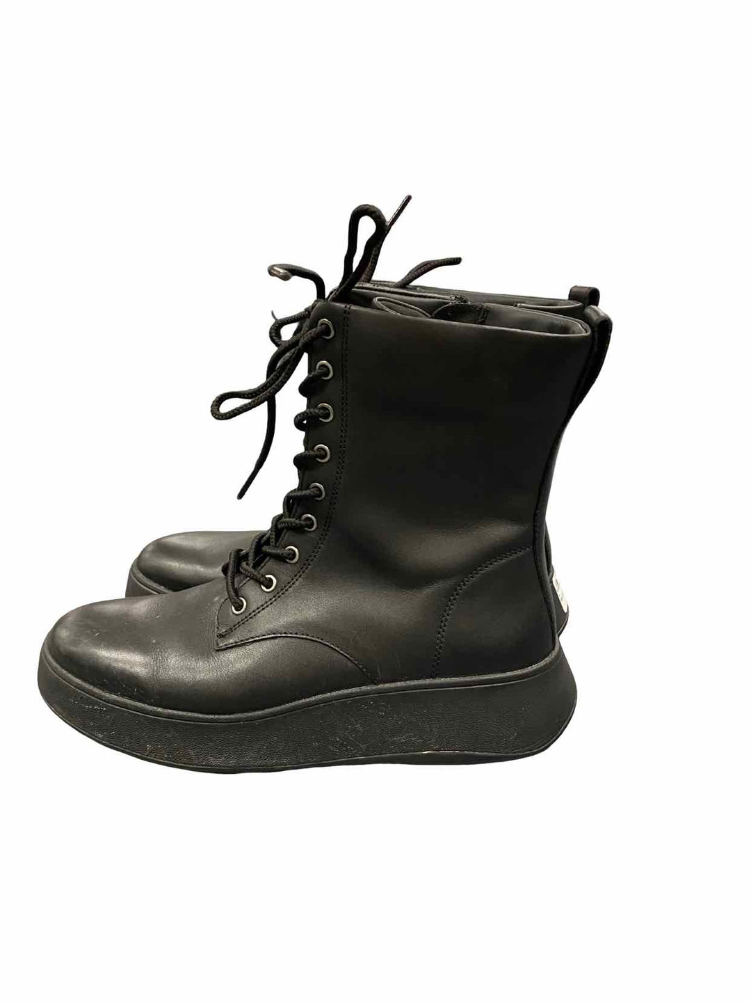 Fitflop Shoe Size 8 Black Leather Lace-Up Flatform Boots(Ankle)