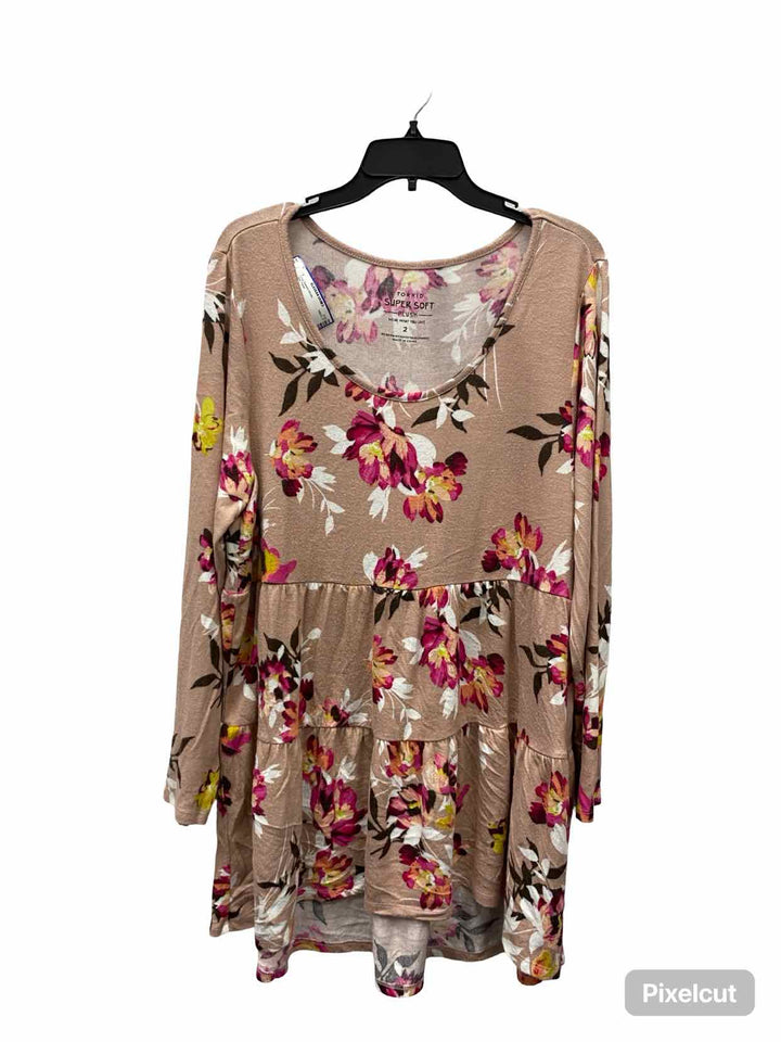 Torrid Size 2 Pink Floral Long Sleeve Shirts