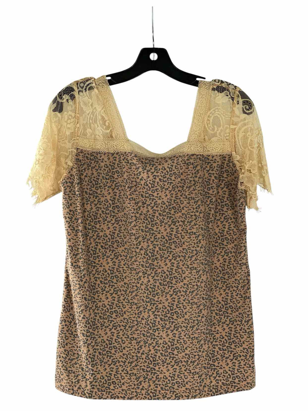 Pol Size S Brown Beige Cheetah Lace Short Sleeve Shirts