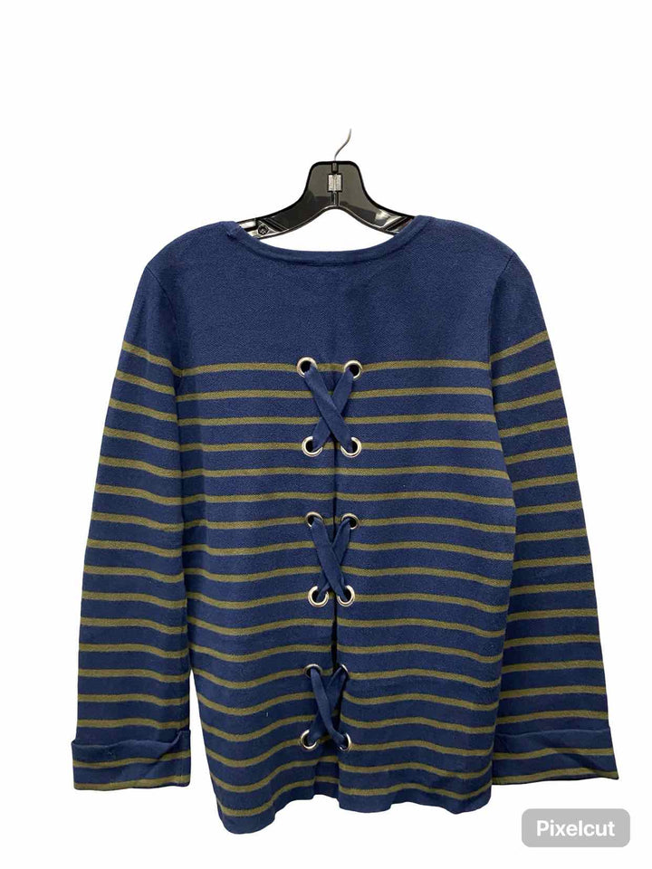 Tribal Size M Navy Green Striped 100% cotton Sweater