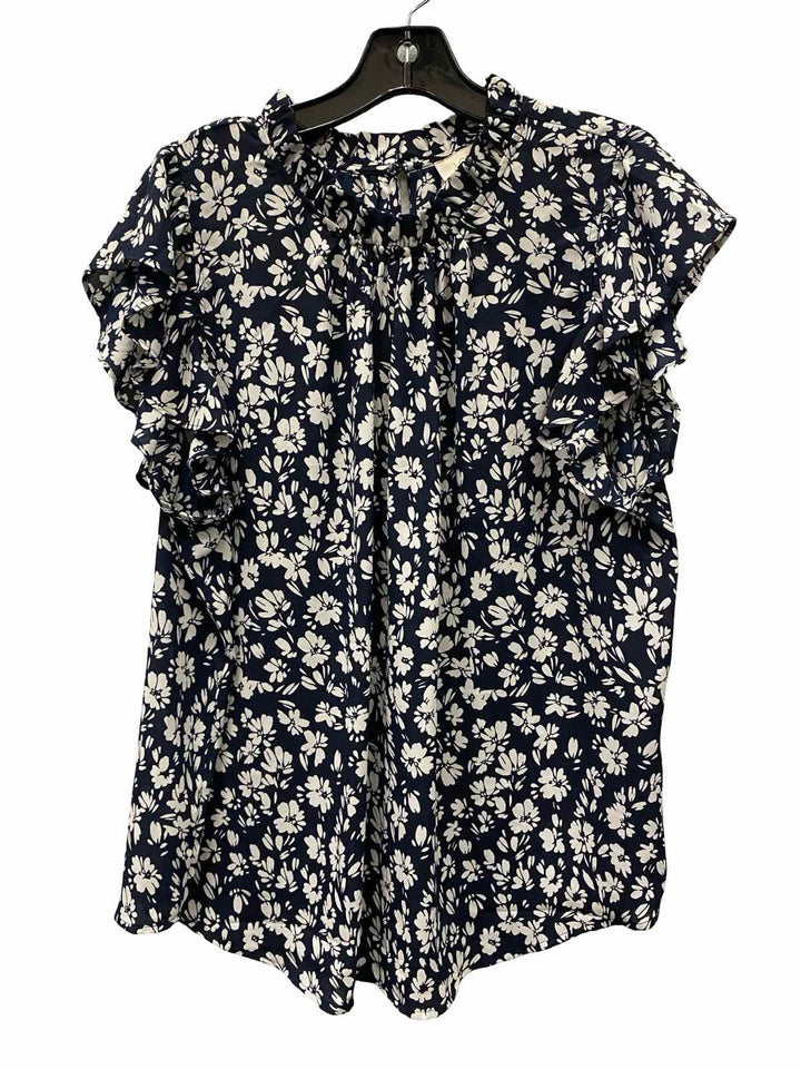 Loft Size XL Navy White Floral Short Sleeve Shirts