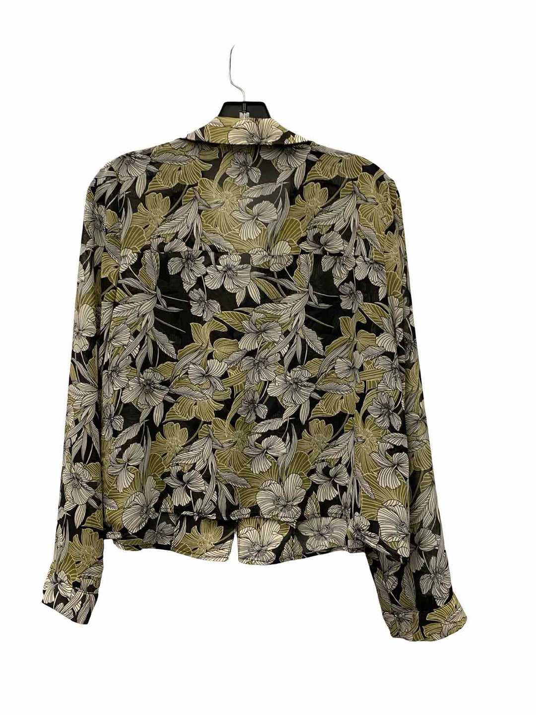 Tahari Size M Black Green Floral Long Sleeve Shirts