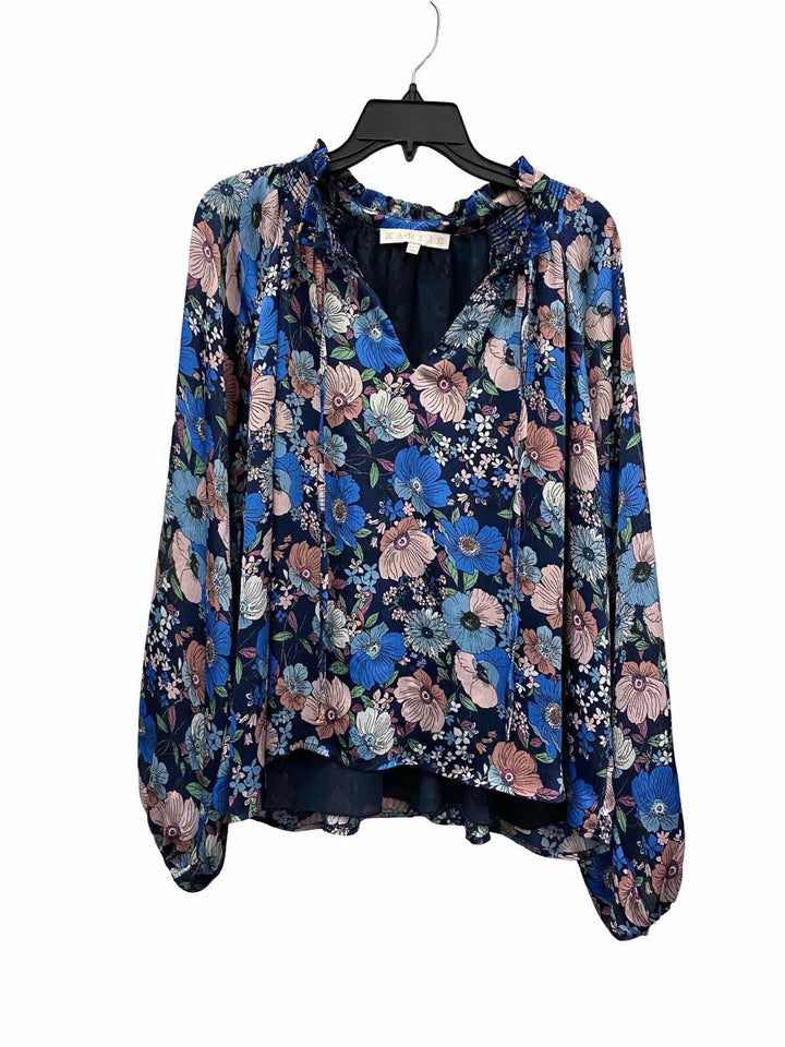Karlie Size L Blue Pink Floral Long Sleeve Shirts
