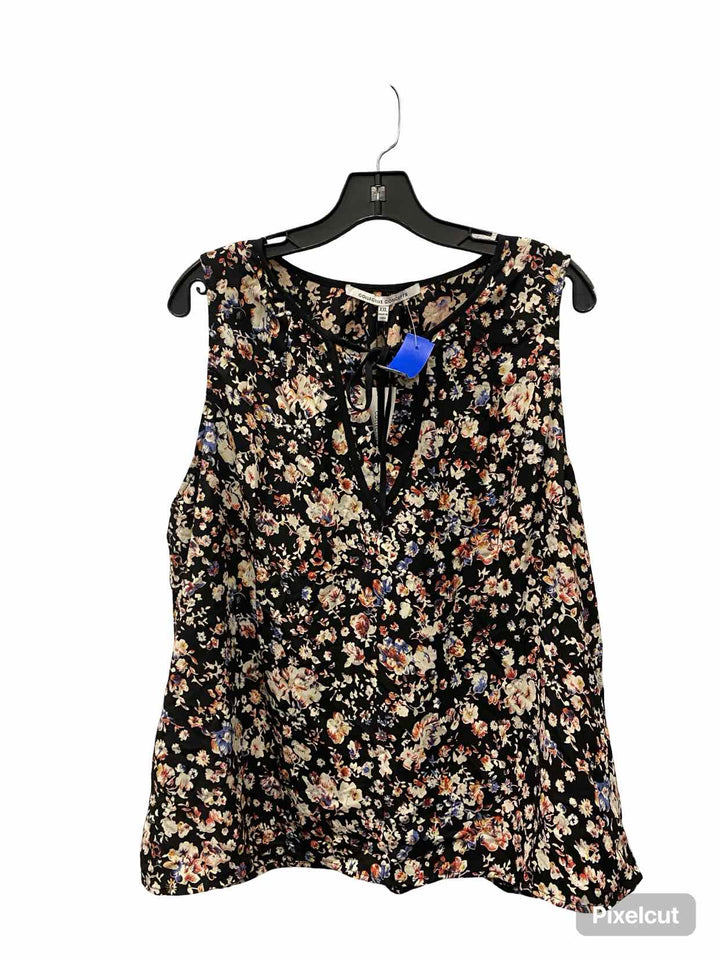 Collective Concepts Size 2X Black Beige Floral Tank Top