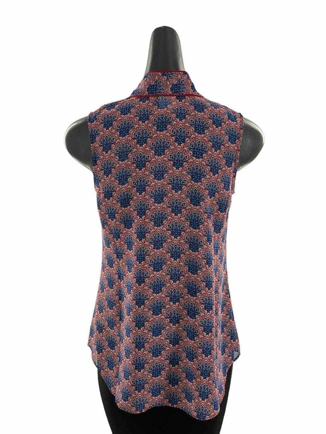 Cabi Size XS Burgundy Blue Print Button Up Tank Top