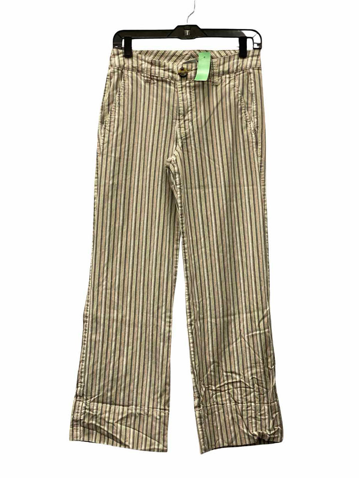 Cabi Size 2 White Green Striped Pants
