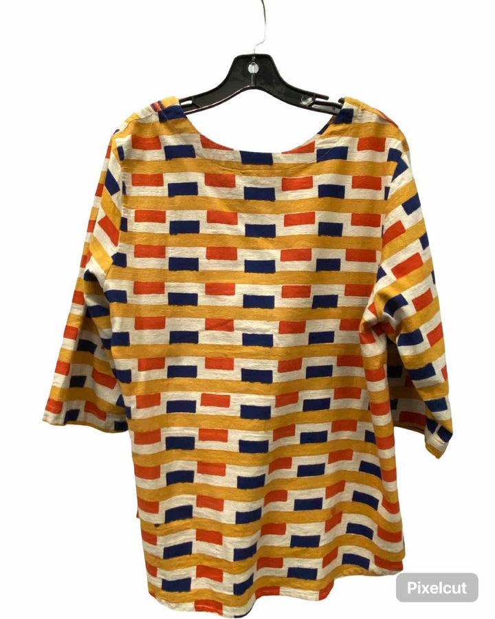 Marketplace Handwork of India Size L Yellow & Beige Print Short Sleeve Shirts
