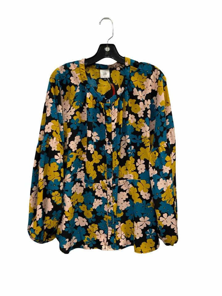 Cabi Size L Green Yellow Floral Long Sleeve Shirts