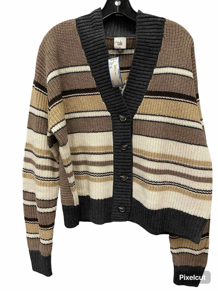 Cabi Size XL Brown & Red Striped Sweater