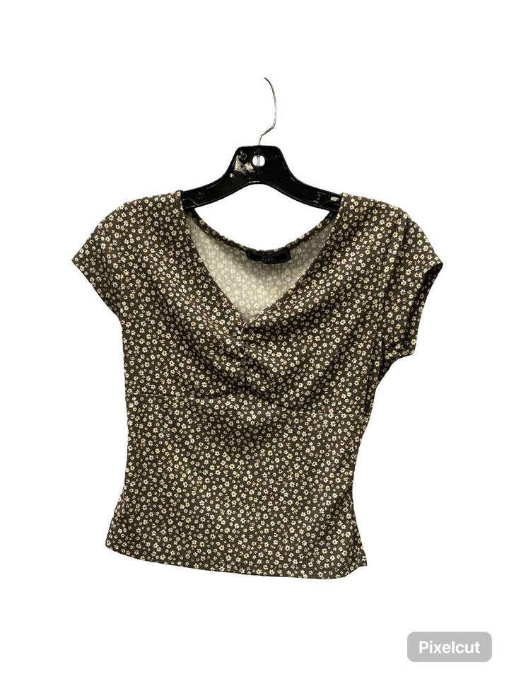 Vibe Sportswear Size S Gray White Floral Short Sleeve Shirts