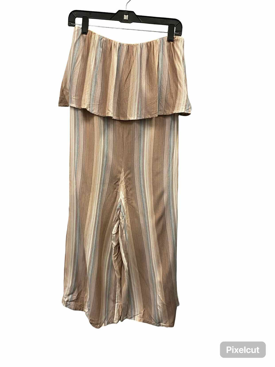 L Space Size M Light Brown Multi Striped 100% cotton Strapless Jumper Dress