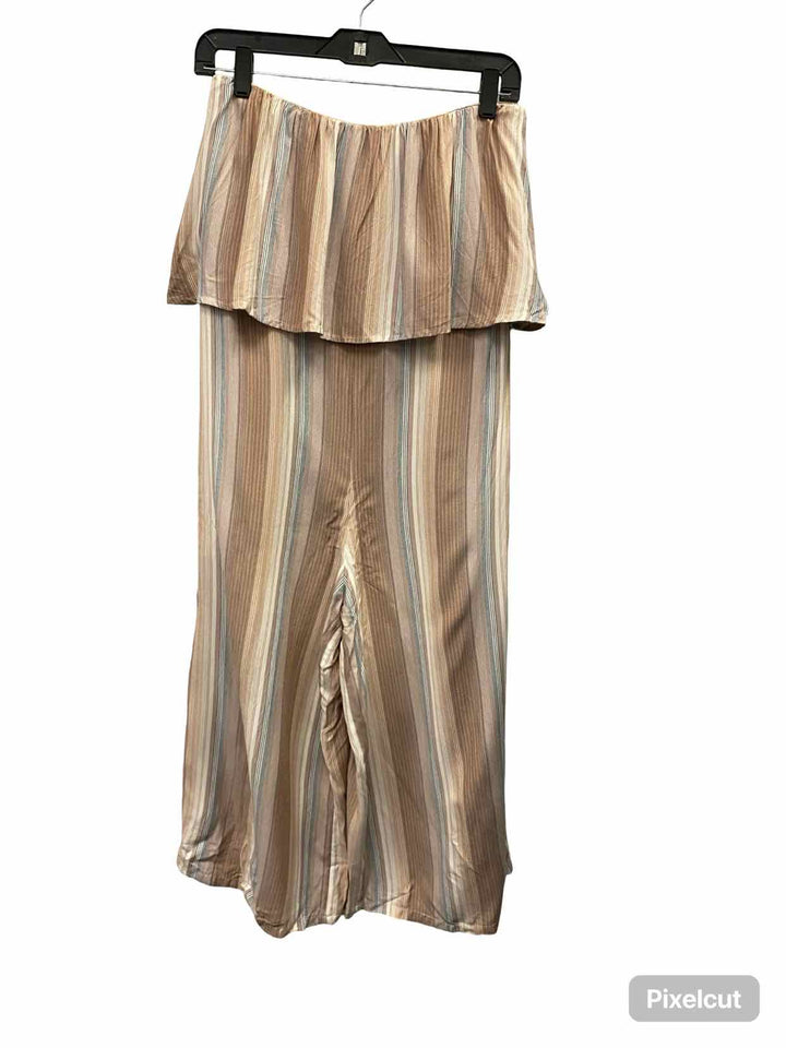 L Space Size M Light Brown Multi Striped 100% cotton Strapless Jumper Dress