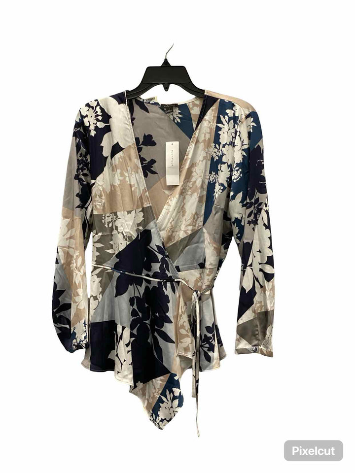 Ann Taylor Size S Blue Brown Floral Long Sleeve Shirts
