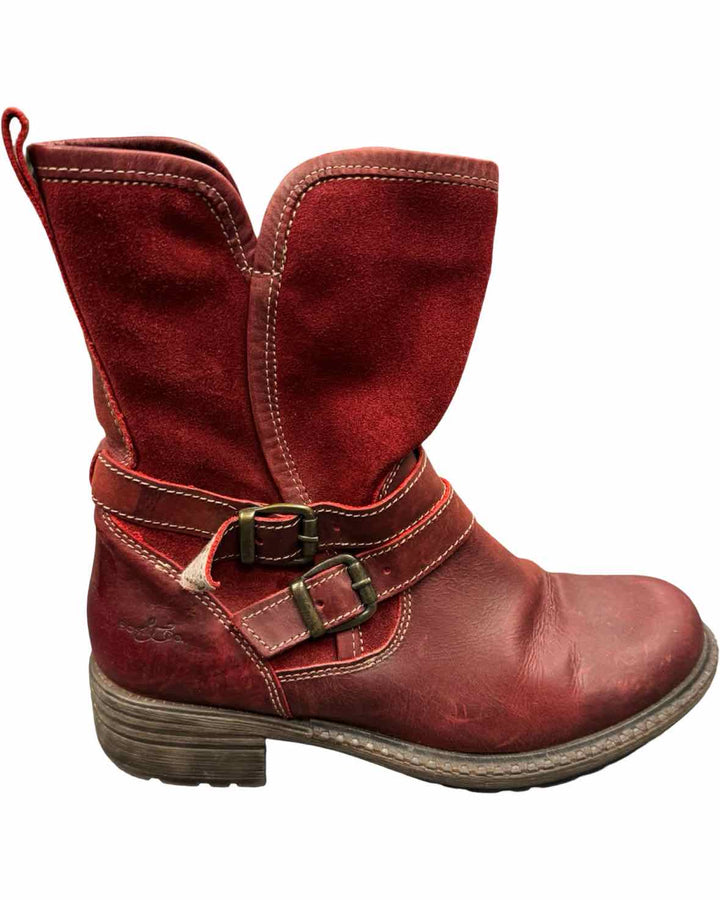Bos and Co Shoe Size 37 Red Leather Wool Lined Waterproof Boots(Ankle)
