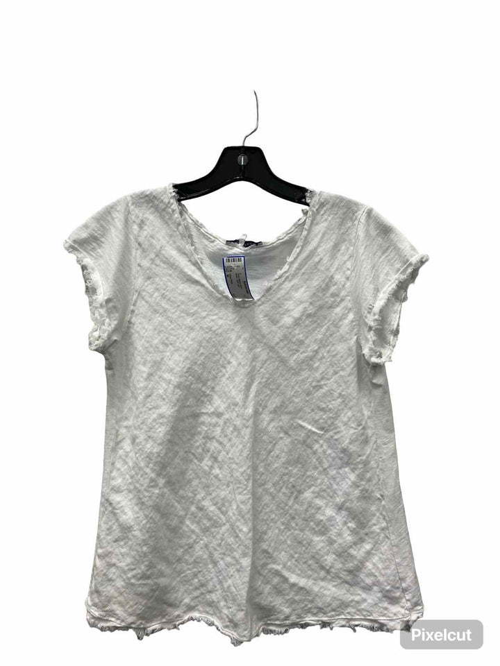 Tempo Paris Size M White 100% Linen Short Sleeve Shirts