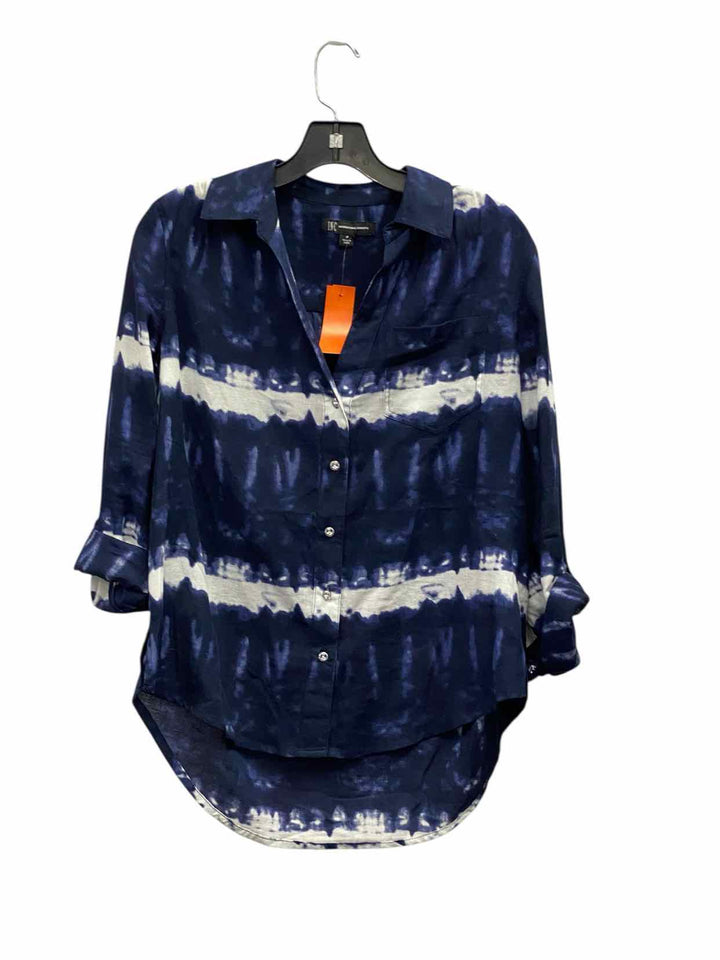 INC Size M Blue White 100% cotton Long Sleeve Shirts