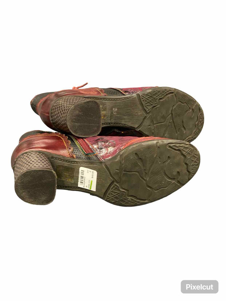 L'Artiste by Springstep Shoe Size 38 Red Leather Leafeel Boots(Ankle)
