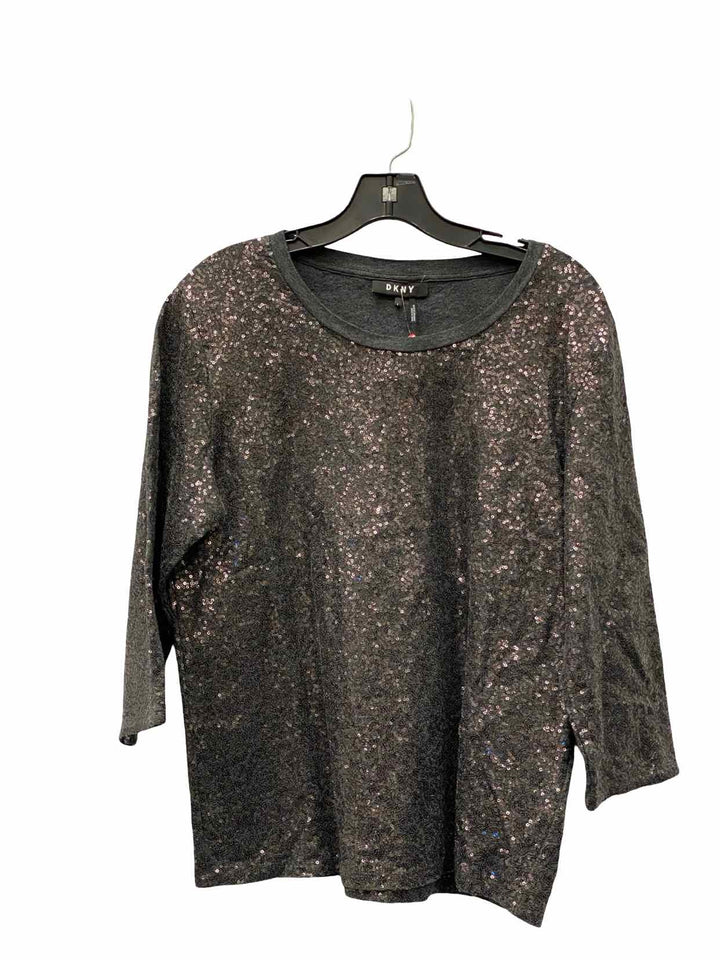 DKNY Size L Grey sequined Long Sleeve Shirts
