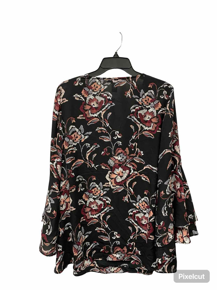 Alfani Size 16 Black Red Floral Long Sleeve Shirts