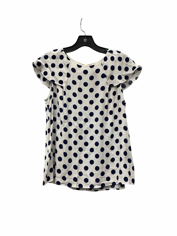 Boden Size 8 White Navy Blue Polka Dot Short Sleeve Shirts