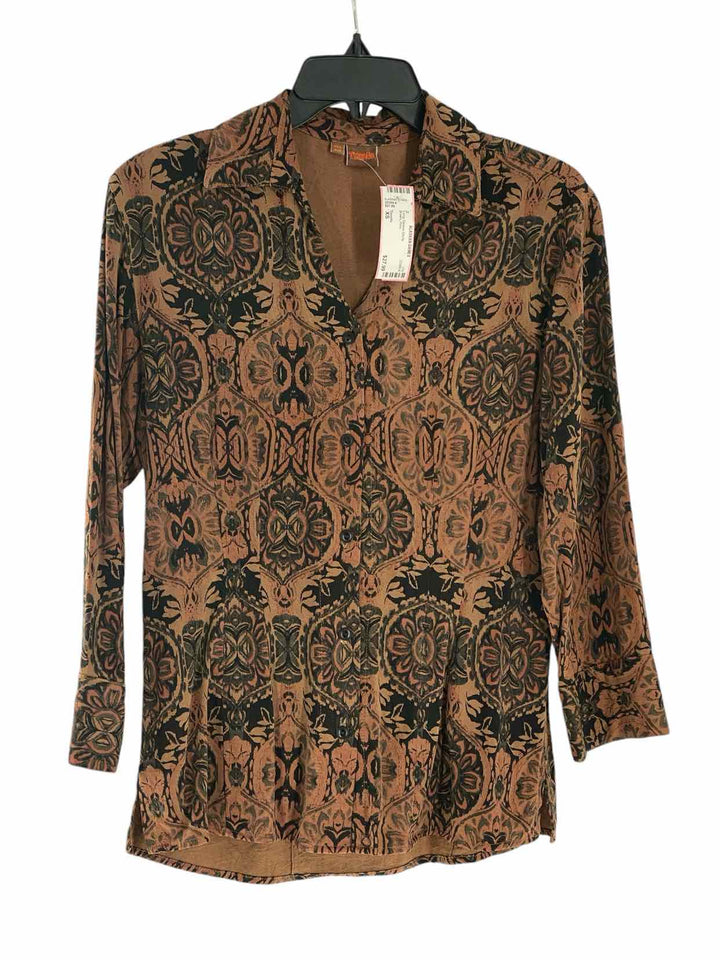 Tianello Size XS Brown Print Long Sleeve Shirts