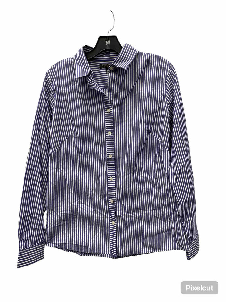 Banana Republic Size 14 Lavender White Striped Long Sleeve Shirts