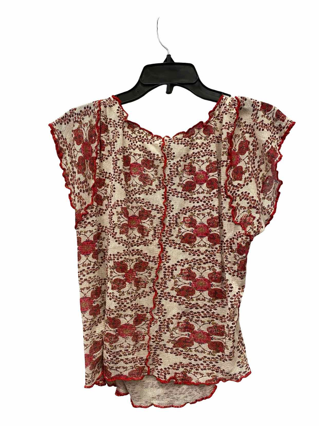Free People Size XL Red White Floral Short Sleeve Shirts