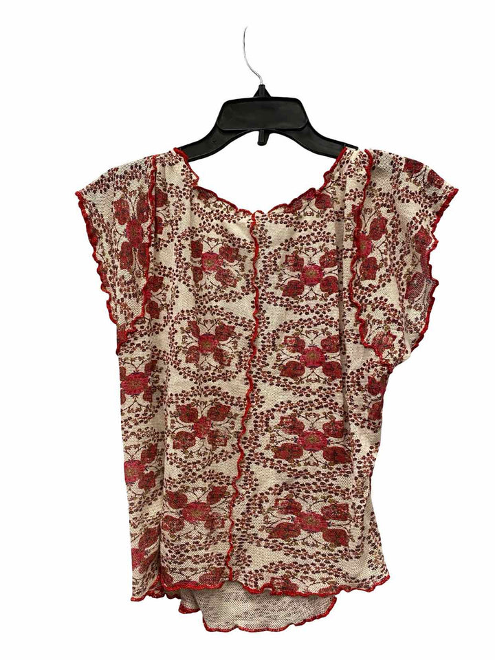 Free People Size XL Red White Floral Short Sleeve Shirts