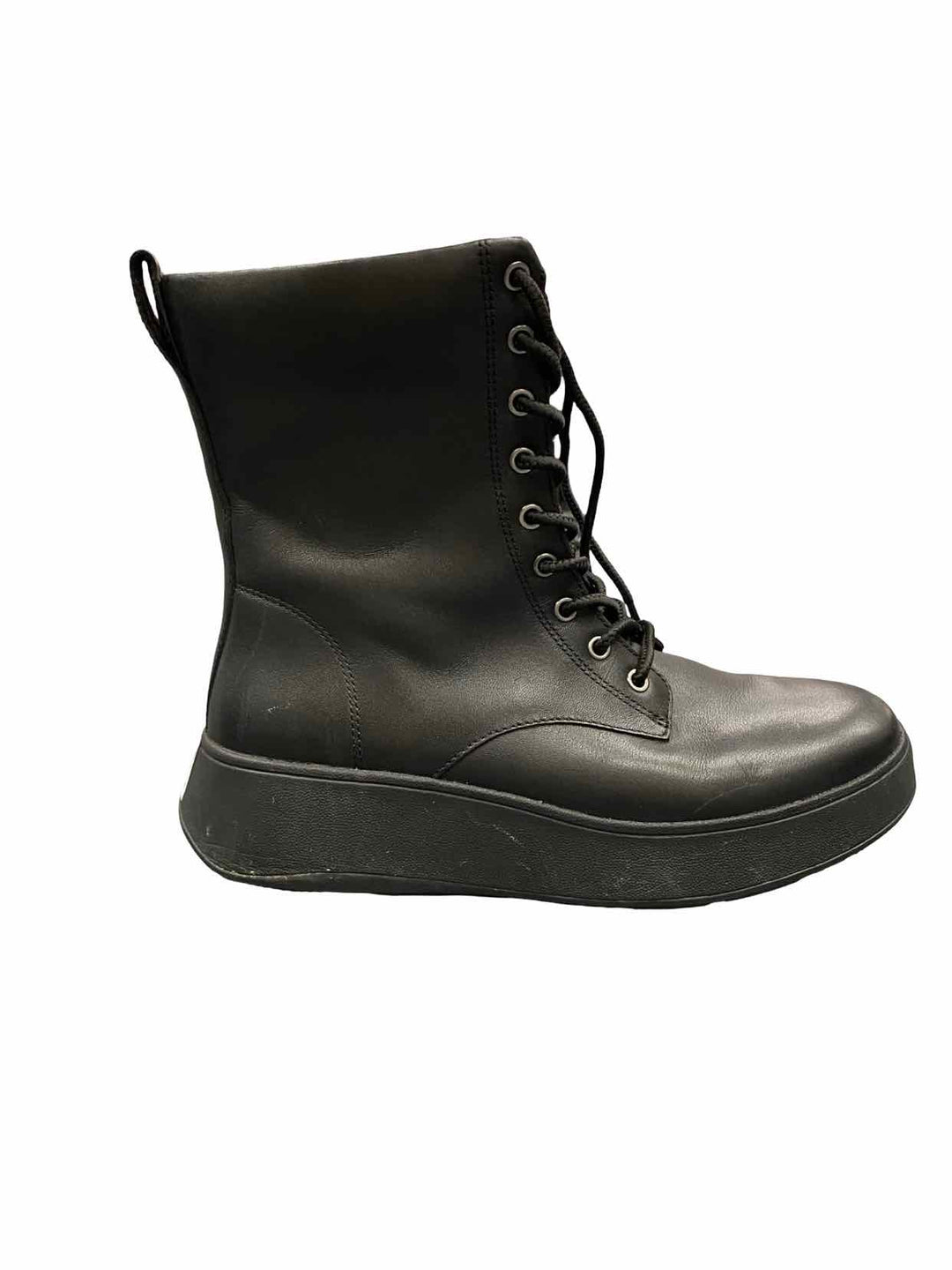 Fitflop Shoe Size 8 Black Leather Lace-Up Flatform Boots(Ankle)