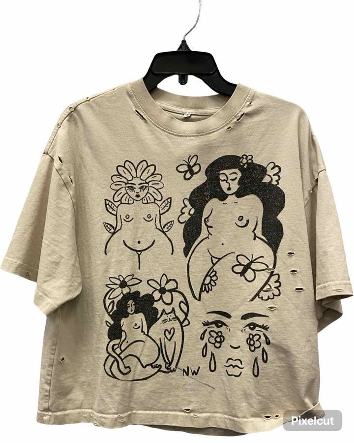 Unknown Brand Size S Beige Print Short Sleeve Shirts