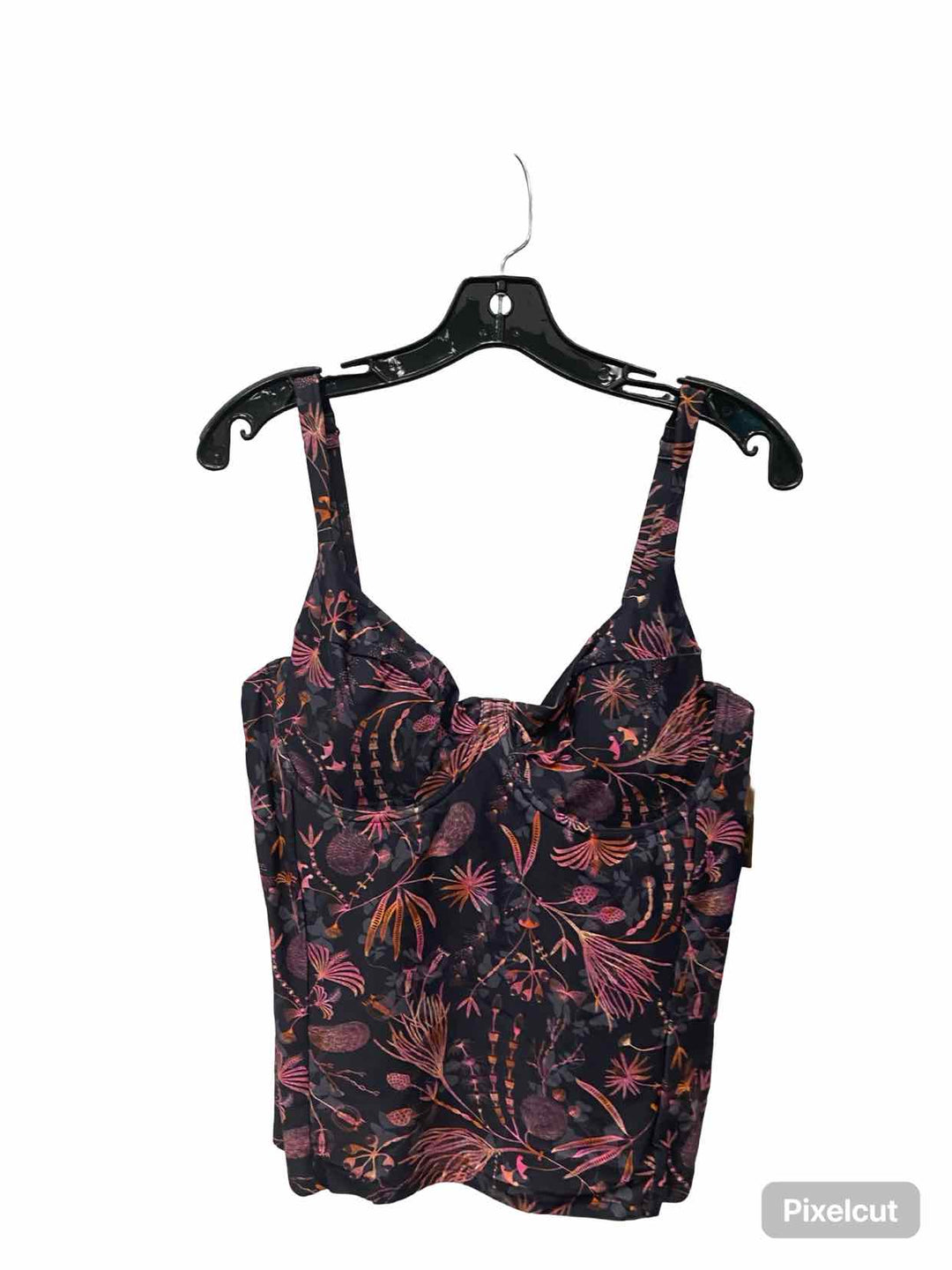 Title Nine Size 38C Black Pink Floral Swimsuit Top