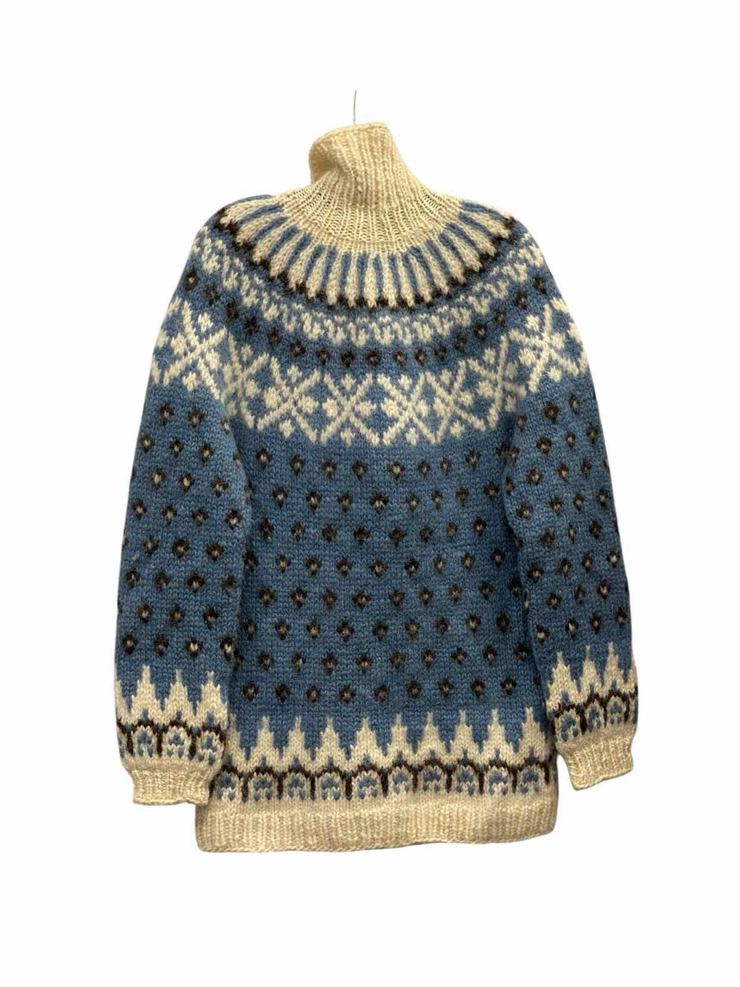 Unknown Brand Size M/L Blue Cream Print Wool Icelandic Sweater