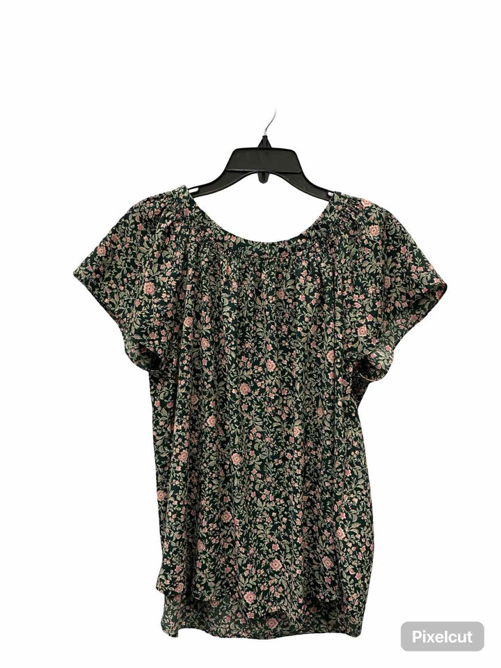Lauren Conrad Size L Green Pink Short Sleeve Shirts