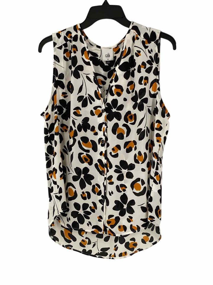 Cabi Size M White Black/Brown Print Tank Top